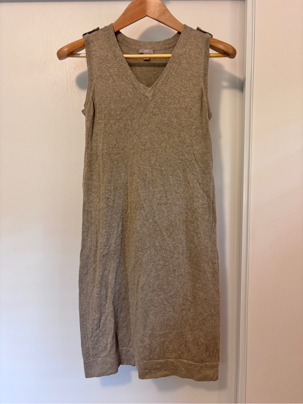 J Jill Sweater Dress Size Small Petite Tan Sleeveless Organic Cotton Minimalist